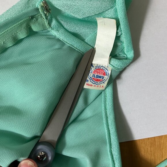 Vintage 70s Green Long Split Sleeve Pleated Maxi Dress Vintage 9-10 Modern S - Picture 7 of 7